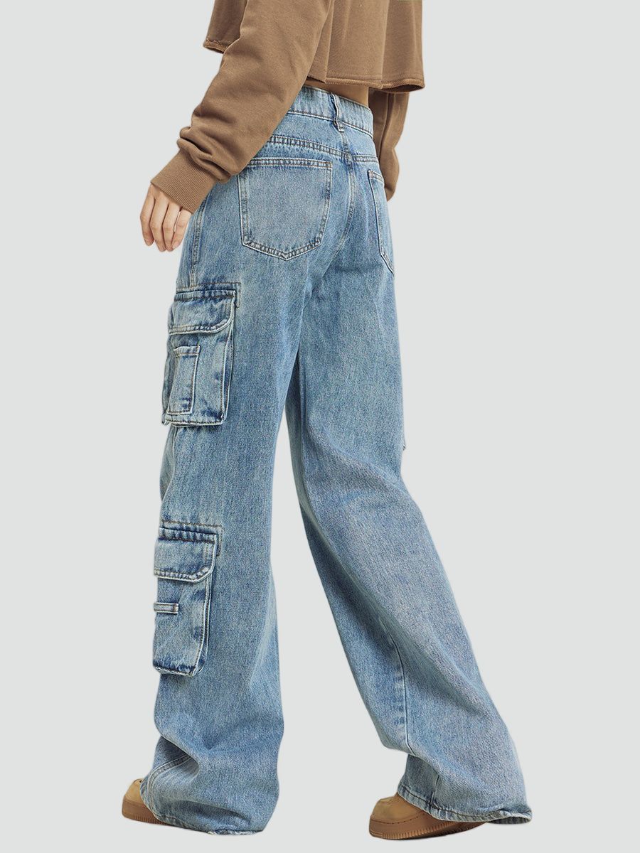 Janelle Women's Baggy Cargo Jeans – Loose Casual Jeans with Functional Cargo Pockets  