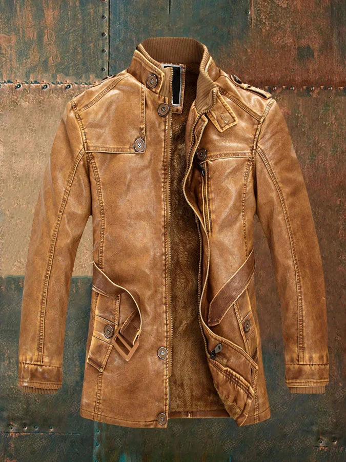 Cedric Veste Homme Vintage – Cuir Rétro avec Doublure Chaude, Zip & Boutons