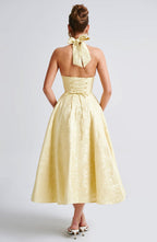 Serena Robe Midi Femme – Robe Dos Nu Jacquard avec Corsage Ajusté & Jupe Évasée