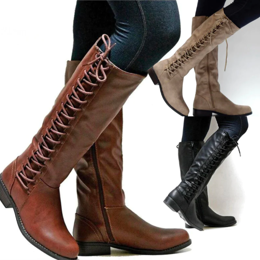 Evelina Bottes Hautes Femme – Bottes Lacées en Cuir avec Doublure Chaude et Semelle Antidérapante
