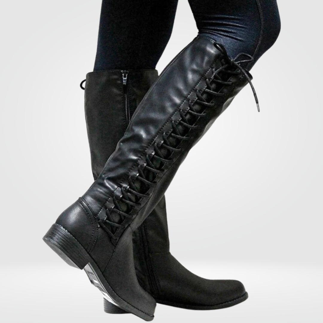 Evelina Bottes Hautes Femme – Bottes Lacées en Cuir avec Doublure Chaude et Semelle Antidérapante