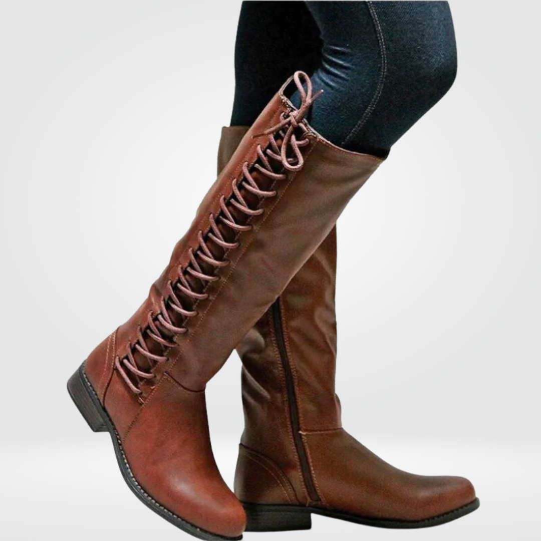 Evelina Bottes Hautes Femme – Bottes Lacées en Cuir avec Doublure Chaude et Semelle Antidérapante