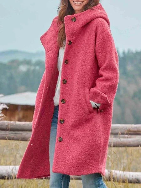 Sawyer Manteau Femme en Laine – Manteau Long à Capuche avec Boutonnage Élégant et Style Intemporel