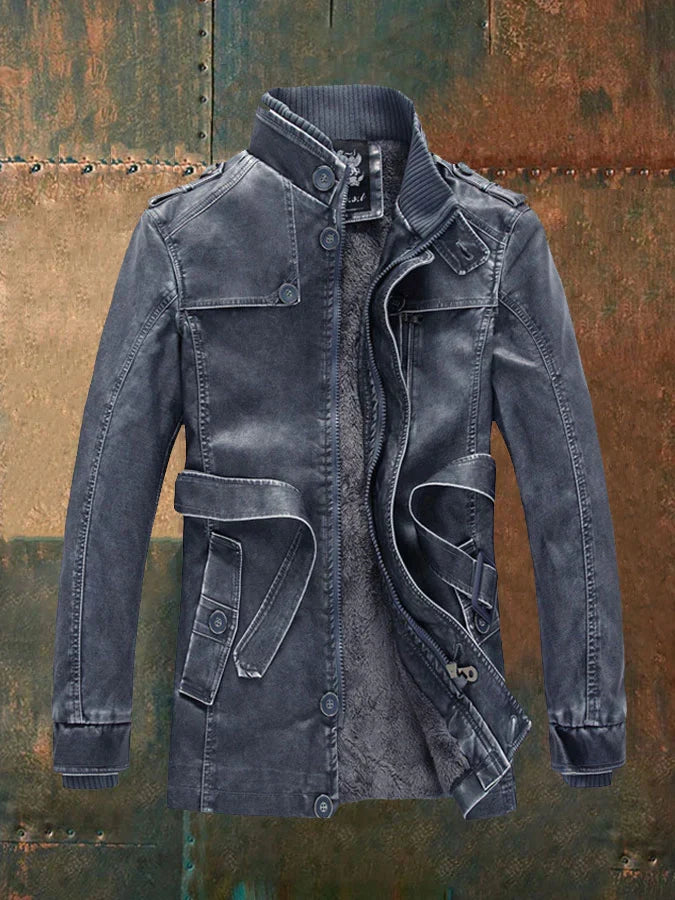 Cedric Veste Homme Vintage – Cuir Rétro avec Doublure Chaude, Zip & Boutons