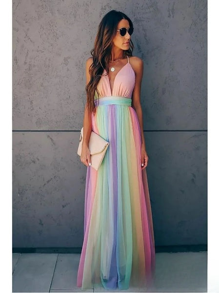 Hadley Robe Longue Femme – Robe Maxi Multicolore à Décolleté V avec Coupe Fluide