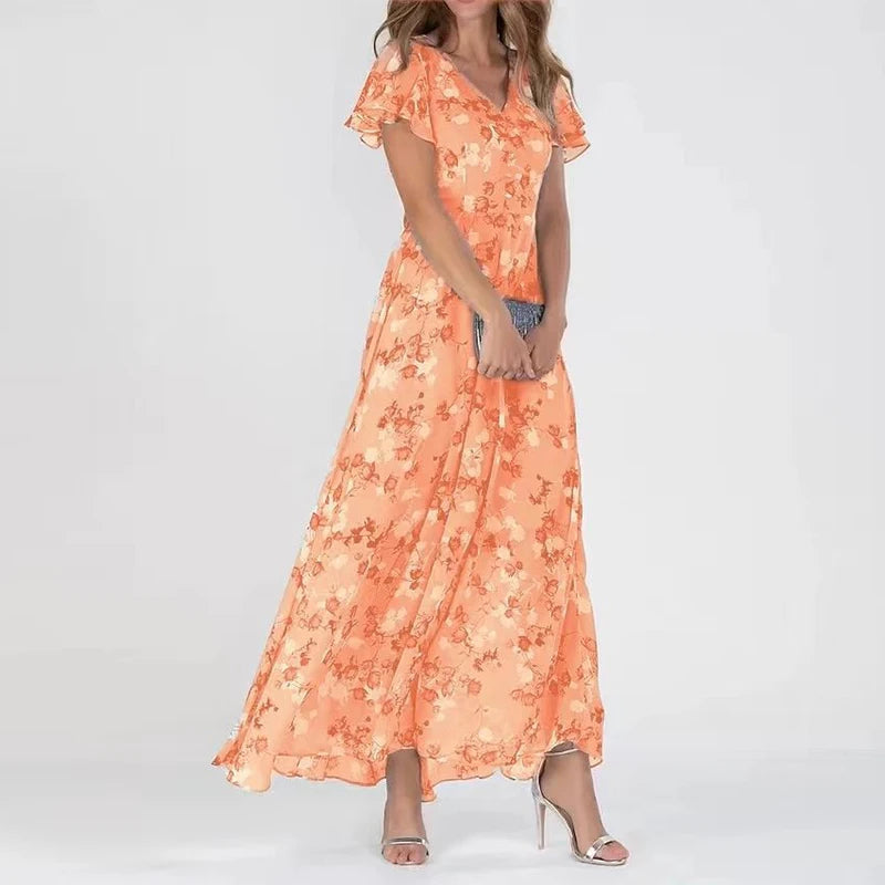 Camille Robe Midi Femme – Robe Fluide à Imprimé Floral, Manches Courtes & Coupe Élégante