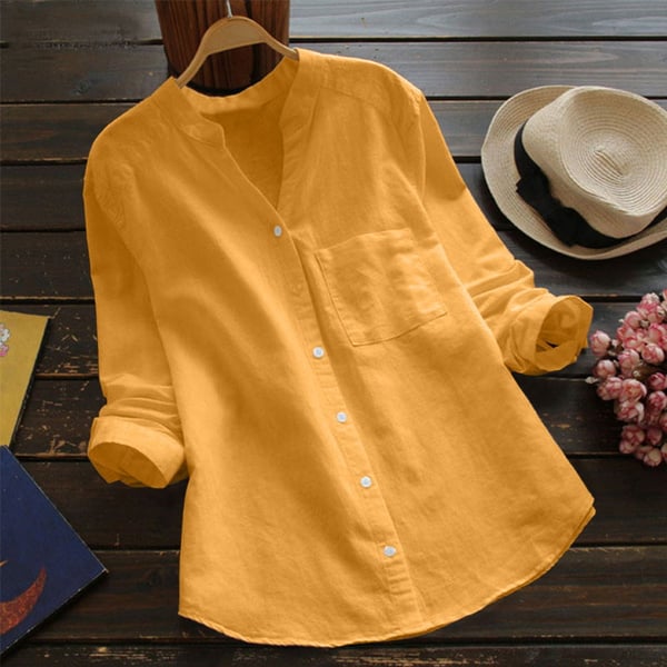 Ylva Chemise Femme – Chemise en Lin-Coton avec Coupe Ample et Style Décontracté