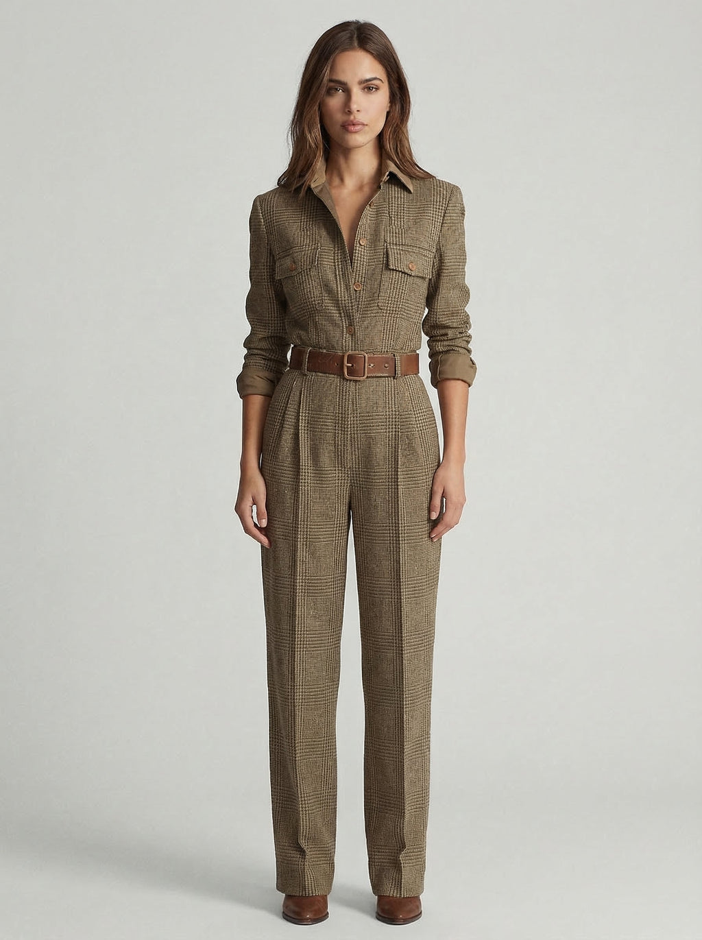 Ginevra Checked Overalls – Elegant Wide-Leg Jumpsuit with Belt