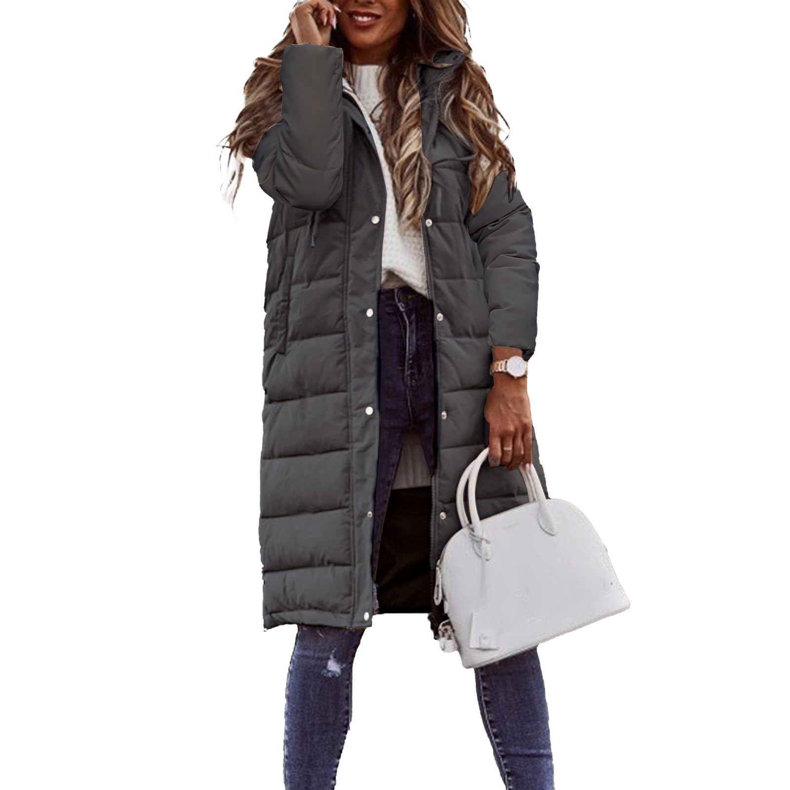 Elise Doudoune Longue Femme – Manteau Hiver Chaud à Capuche & Poches