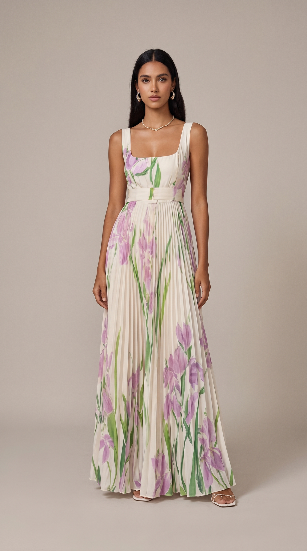 Nicole Robe Maxi Plissée Fleurie – Robe Longue Élégante à Imprimé Floral