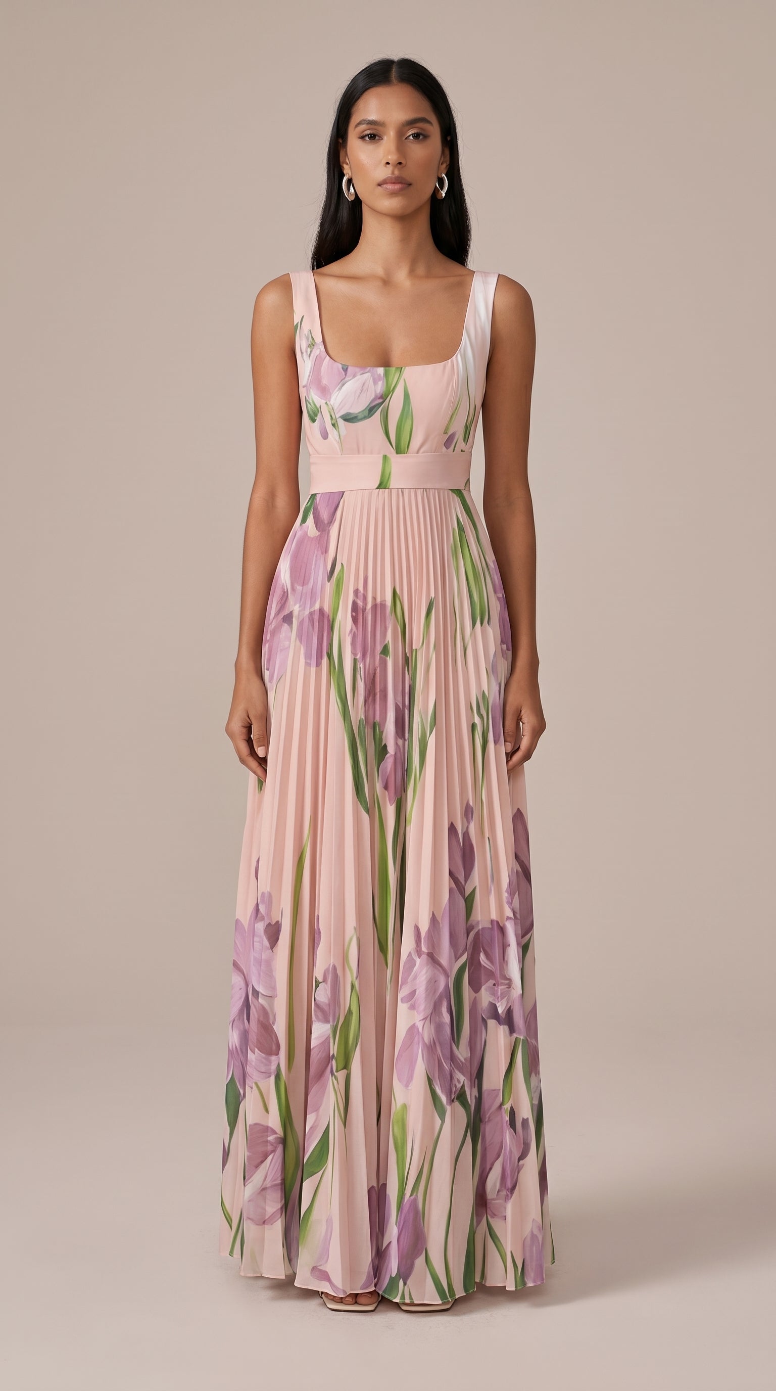 Nicole Robe Maxi Plissée Fleurie – Robe Longue Élégante à Imprimé Floral