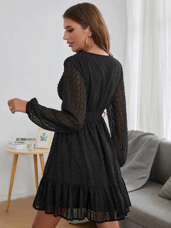 Amelia Robe Femme – Coupe Fit & Flare Légère avec Manches Longues à Pois