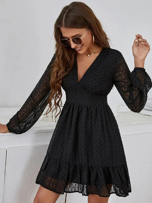 Amelia Robe Femme – Coupe Fit & Flare Légère avec Manches Longues à Pois