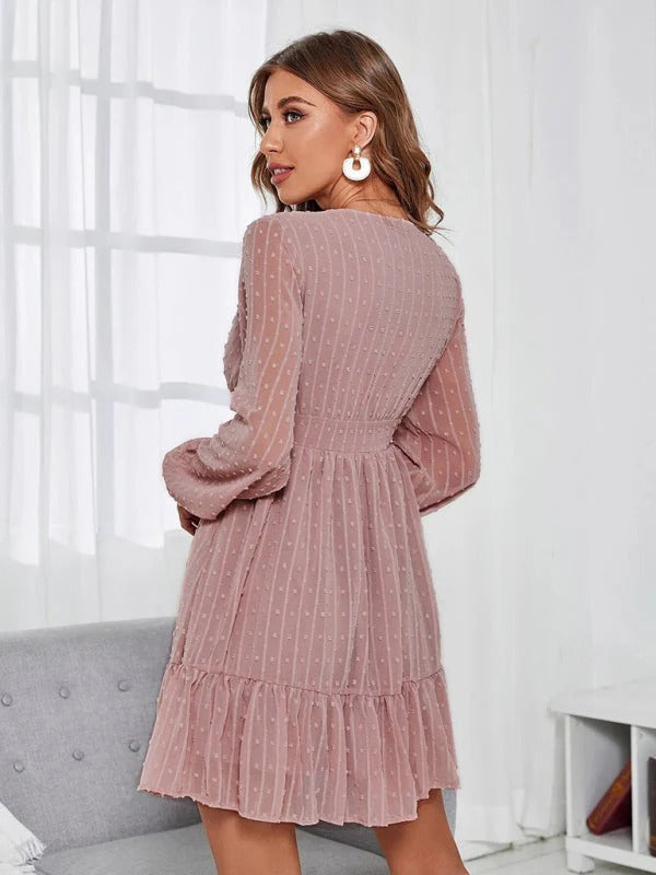 Amelia Robe Femme – Coupe Fit & Flare Légère avec Manches Longues à Pois