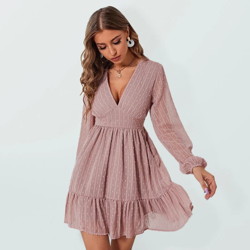 Amelia Robe Femme – Coupe Fit & Flare Légère avec Manches Longues à Pois