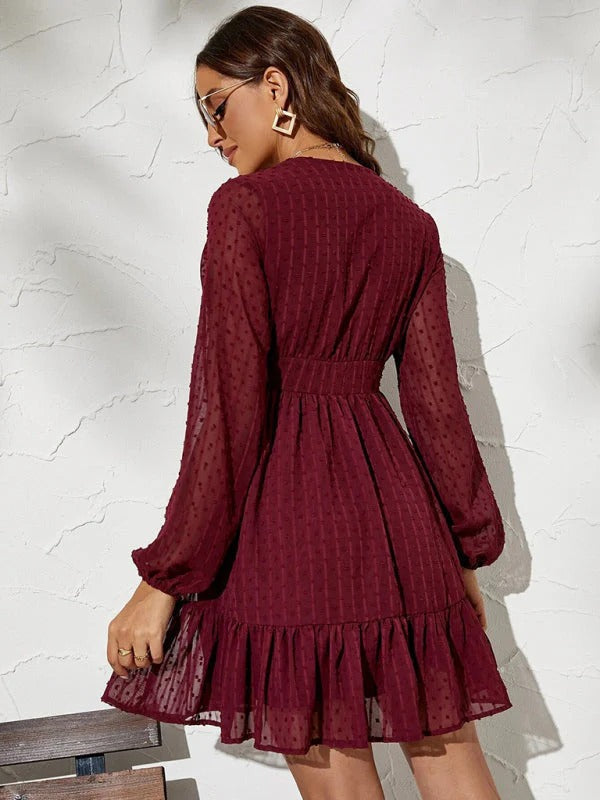 Amelia Robe Femme – Coupe Fit & Flare Légère avec Manches Longues à Pois