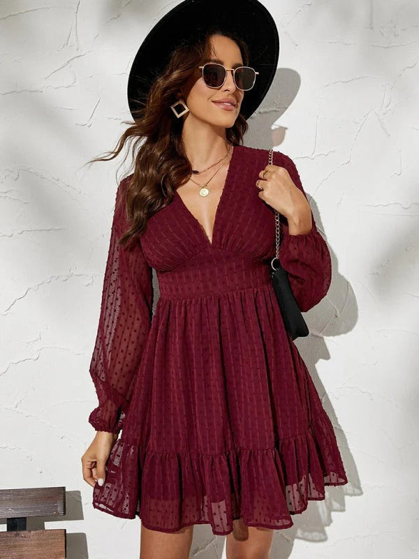 Amelia Robe Femme – Coupe Fit & Flare Légère avec Manches Longues à Pois