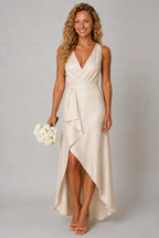 Camille Robe Midi Asymétrique Femme à Col V Croisé Élégante