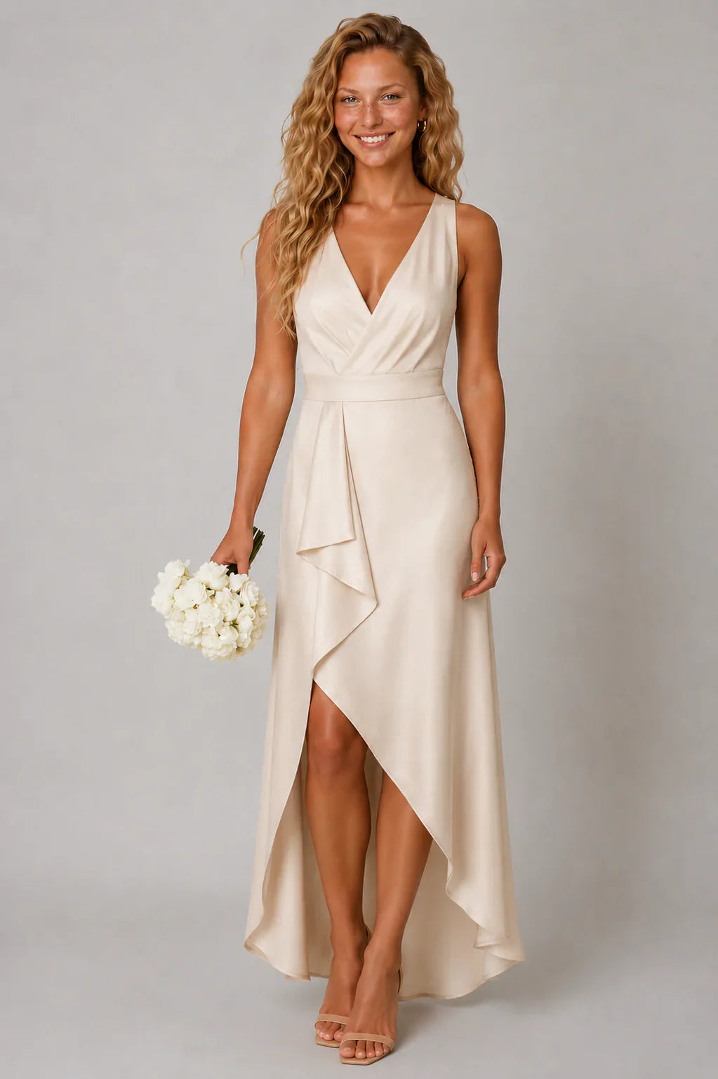 Camille Robe Midi Asymétrique Femme à Col V Croisé Élégante