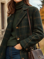 Abrigo de lana Isolde para mujer – Abrigo largo a cuadros con corte elegante ajustado