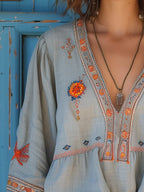 Marisol Blouse Femme Bohème – Blouse Brodée à Col V avec Manches Amples