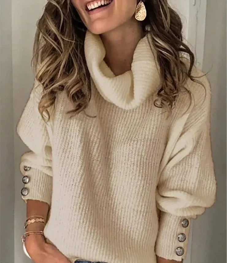 Louna Pull Femme – Col Roulé Doux, Détails Boutons & Coupe Confortable