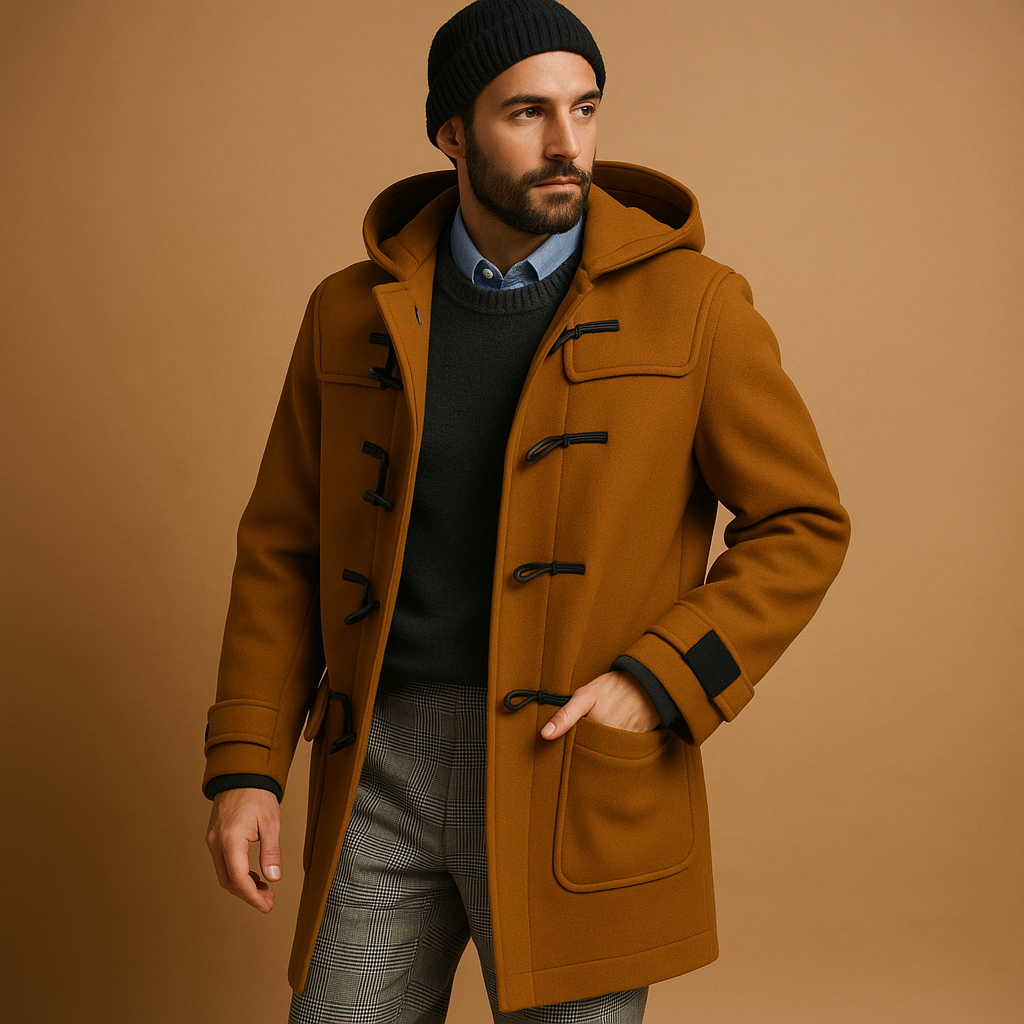 Wyatt Manteau Long Homme – Manteau à Capuche Élégant avec Fermeture à Brandebourgs et Poches Pratiques