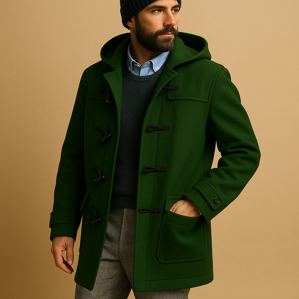 Wyatt Manteau Long Homme – Manteau à Capuche Élégant avec Fermeture à Brandebourgs et Poches Pratiques