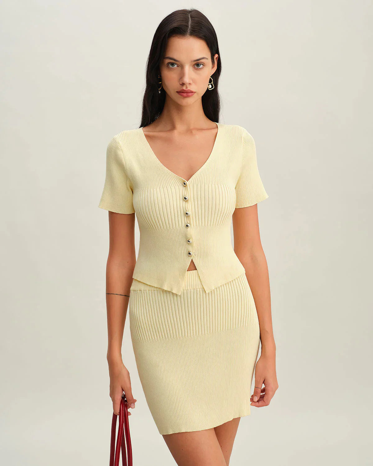Lindy Jupe Femme Mini en Maille Côtelée à Taille Élastique