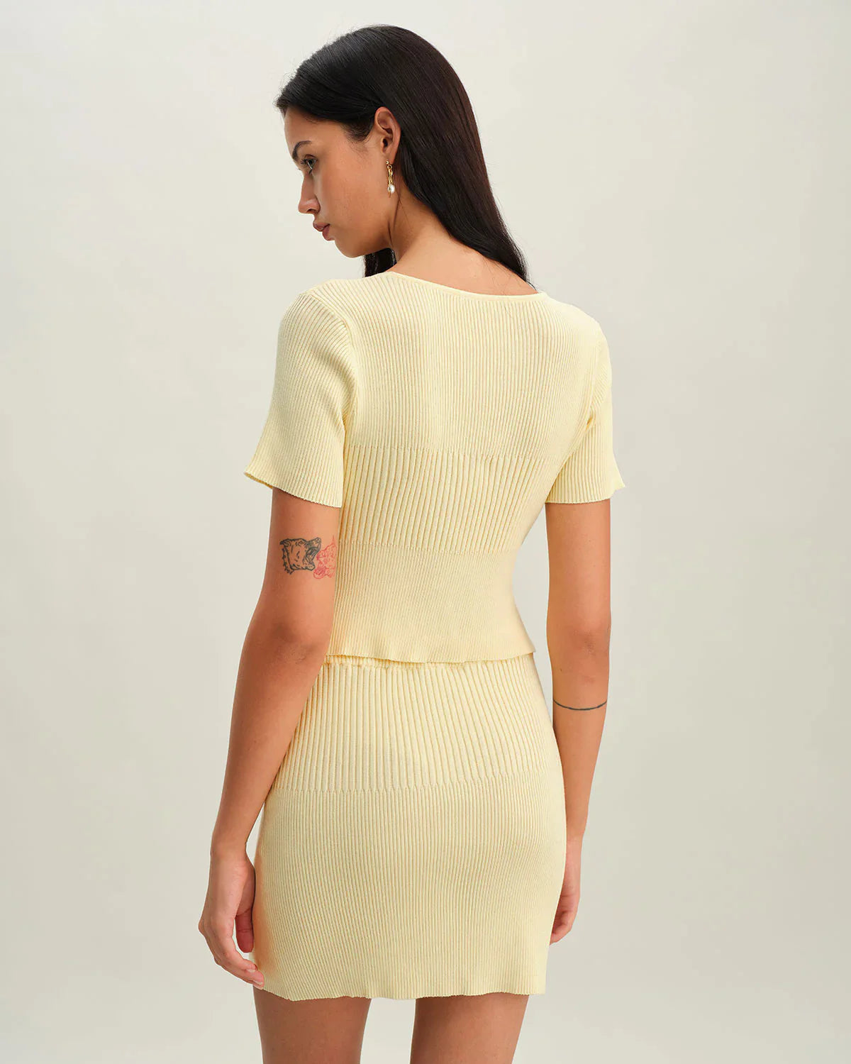 Lindy Jupe Femme Mini en Maille Côtelée à Taille Élastique