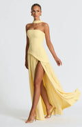 Amélie Robe Longue Femme – Robe Bustier Élégante avec Fente Haute & Foulard Assorti