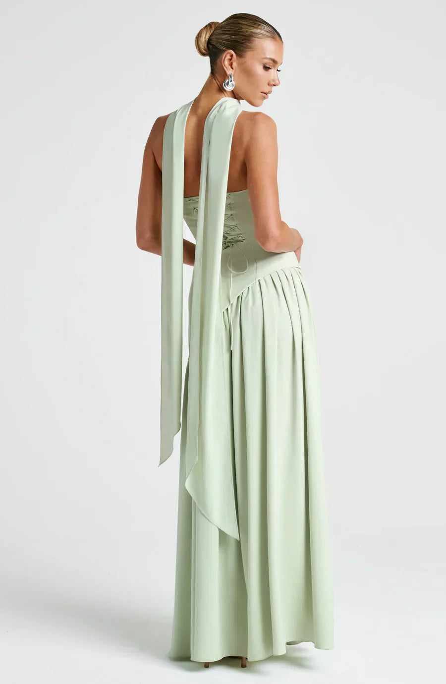 Amélie Robe Longue Femme – Robe Bustier Élégante avec Fente Haute & Foulard Assorti