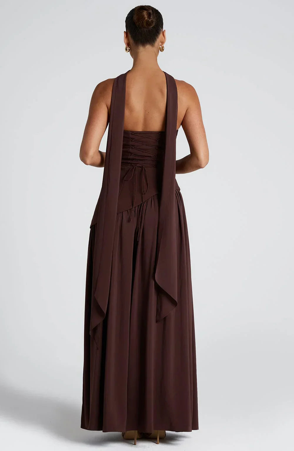 Amélie Robe Longue Femme – Robe Bustier Élégante avec Fente Haute & Foulard Assorti