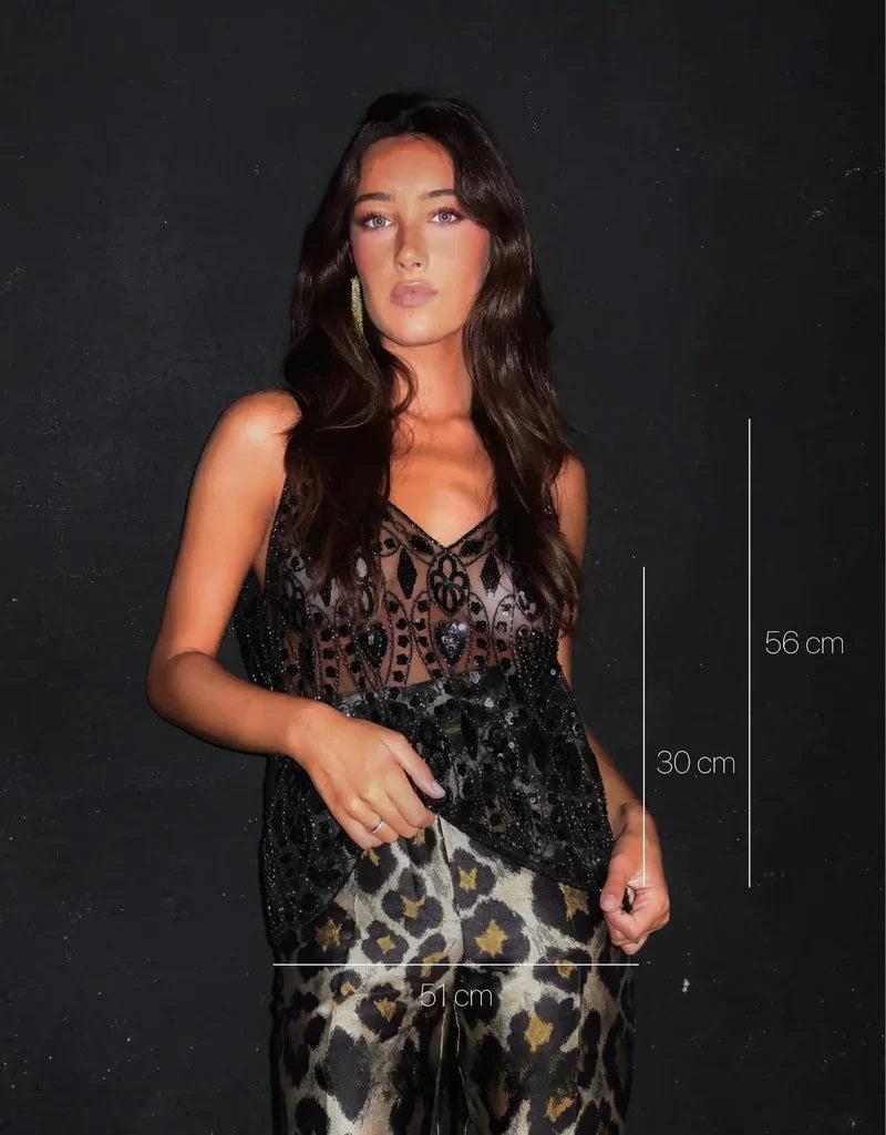 Isla Haut Femme – Top Orné à Sequins avec Décolleté en V et Coupe Sans Manches