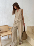 Luna Ensemble Femme – Coordonné en Lin avec Gilet Sans Manches et Pantalon Large