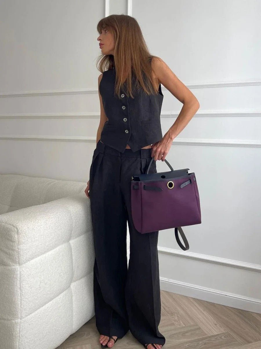 Luna Ensemble Femme – Coordonné en Lin avec Gilet Sans Manches et Pantalon Large