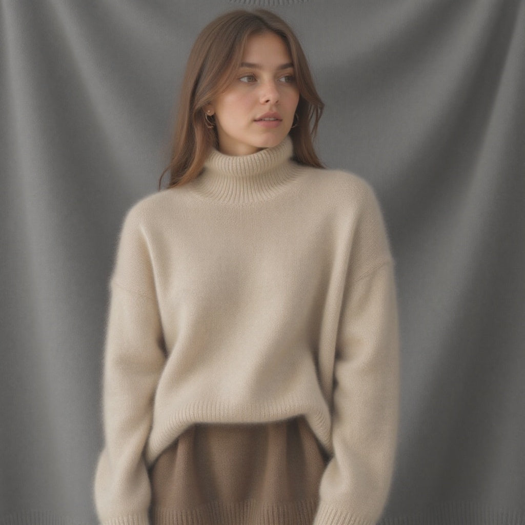 Astrid Pull Femme – Pull Cachemire Oversize à Col Roulé avec Maille Douce
