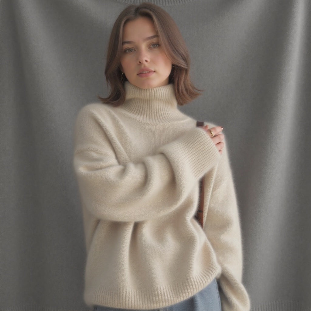 Astrid Pull Femme – Pull Cachemire Oversize à Col Roulé avec Maille Douce