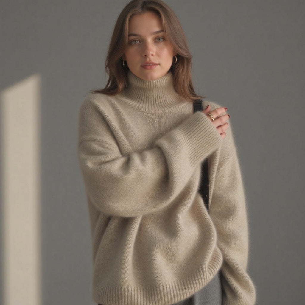 Astrid Pull Femme – Pull Cachemire Oversize à Col Roulé avec Maille Douce