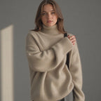 Astrid Pull Femme – Pull Cachemire Oversize à Col Roulé avec Maille Douce