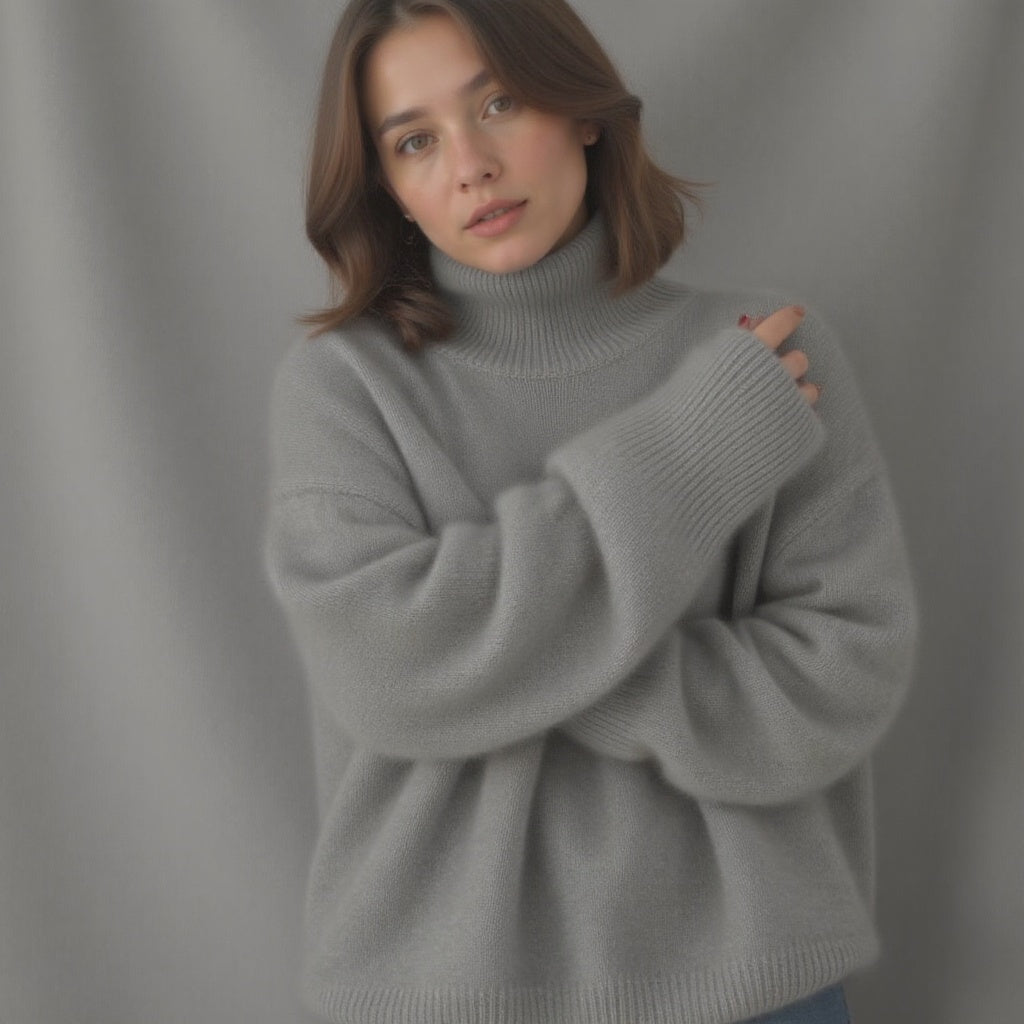 Astrid Pull Femme – Pull Cachemire Oversize à Col Roulé avec Maille Douce