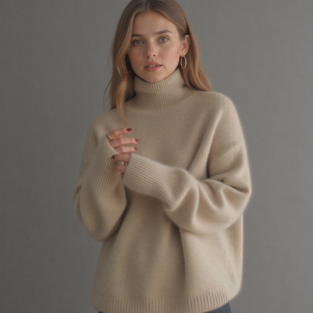 Astrid Pull Femme – Pull Cachemire Oversize à Col Roulé avec Maille Douce