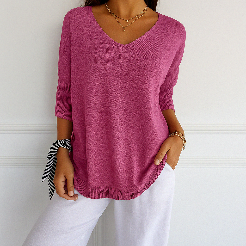 Ingrid Pull Col V Femme – Maille Fine Douce avec Coupe Fluide et Élégante