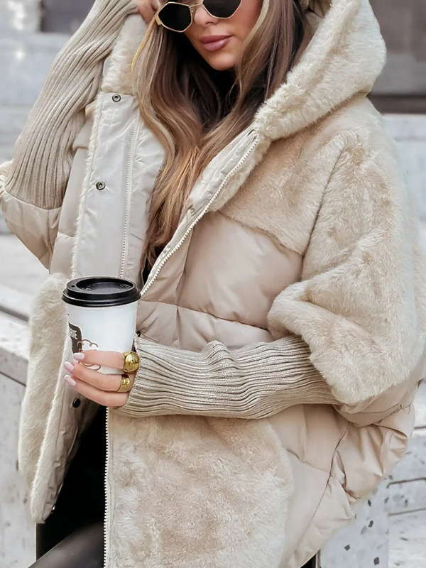 Hailey Doudoune Femme Oversize – Manteau Matelassé Chaud avec Fausse Fourrure & Capuche