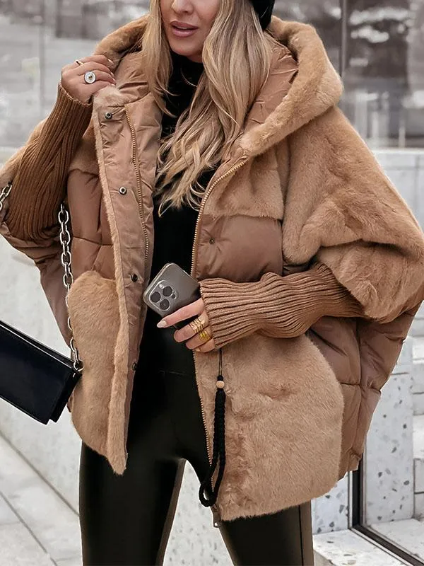 Hailey Doudoune Femme Oversize – Manteau Matelassé Chaud avec Fausse Fourrure & Capuche
