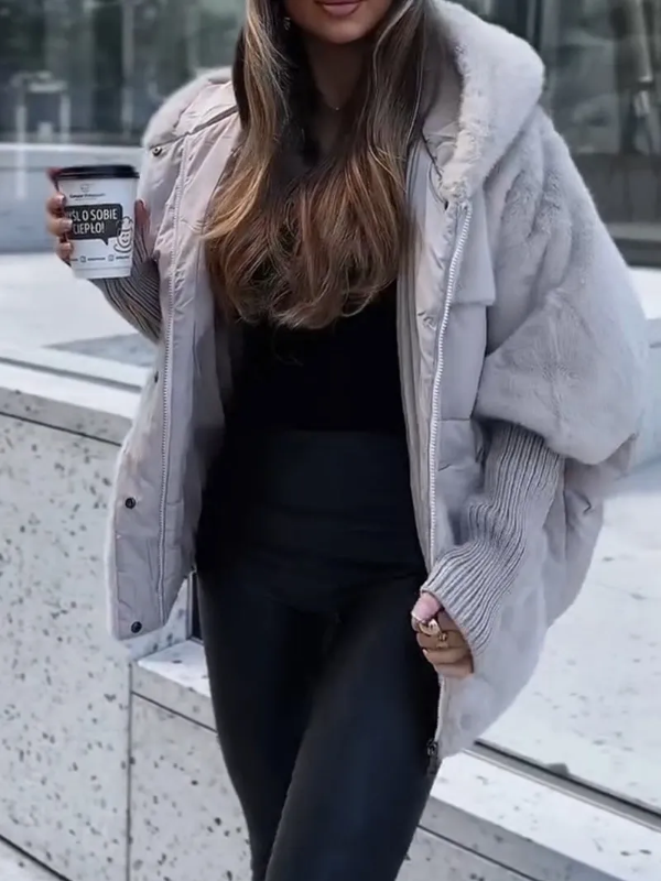 Hailey Doudoune Femme Oversize – Manteau Matelassé Chaud avec Fausse Fourrure & Capuche