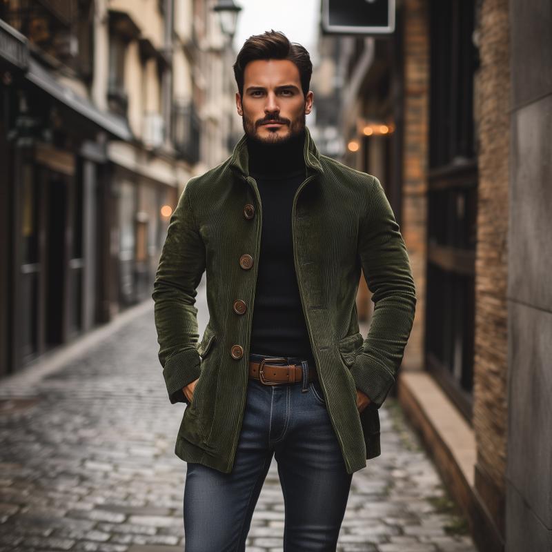 Matteo Manteau Homme – Manteau en Velours Côtelé avec Col Montant Élégant