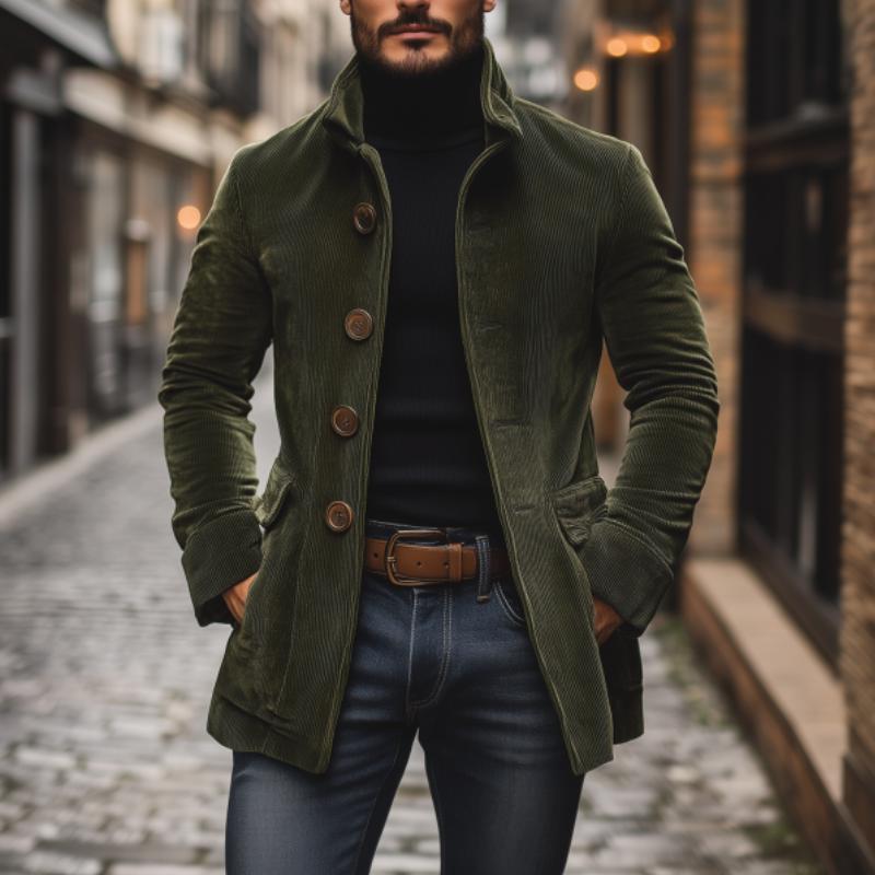Matteo Manteau Homme – Manteau en Velours Côtelé avec Col Montant Élégant