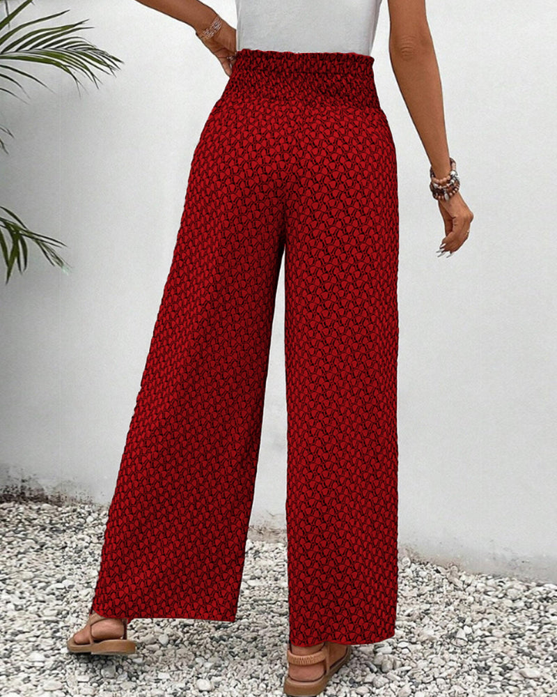Bailey Pantalon Large Femme – Taille Haute Élégante avec Motif Imprimé et Coupe Fluide