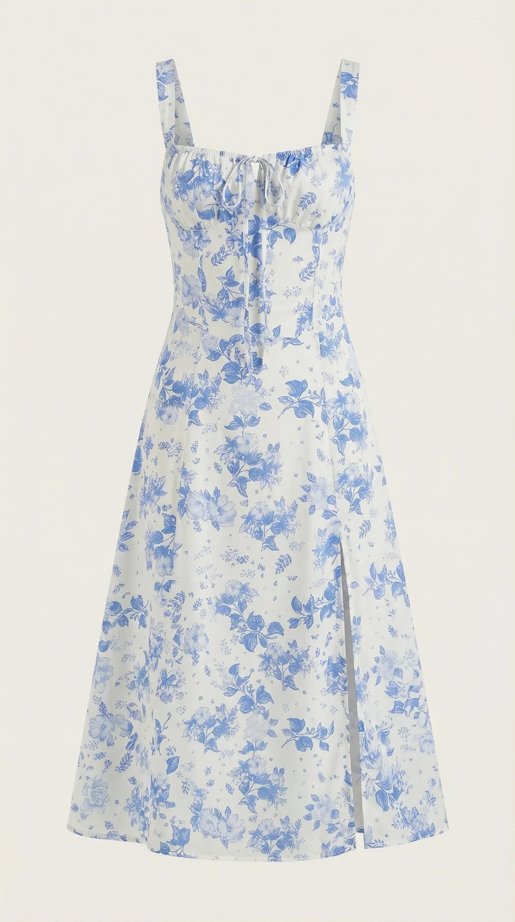 Vestido midi Brielle para mujer con flores, abertura y escote corazón, elegante chic